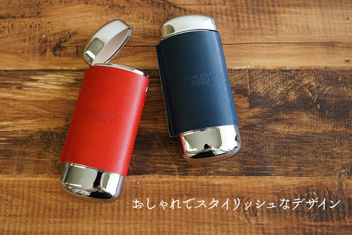 ジーンズ（栃木レザー）/筒形メタル メガネケース　selectシリーズ